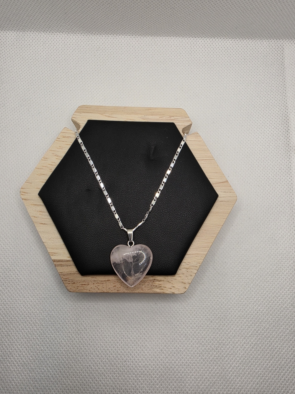 Heart Shaped Pendant Necklace - Silver Tone .